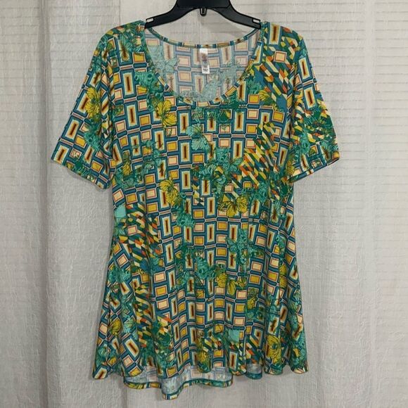 LuLaRoe L Green Blue Orange Yellow Gold Simply Comfortable Short Sleeve Tunic - Picture 1 of 7